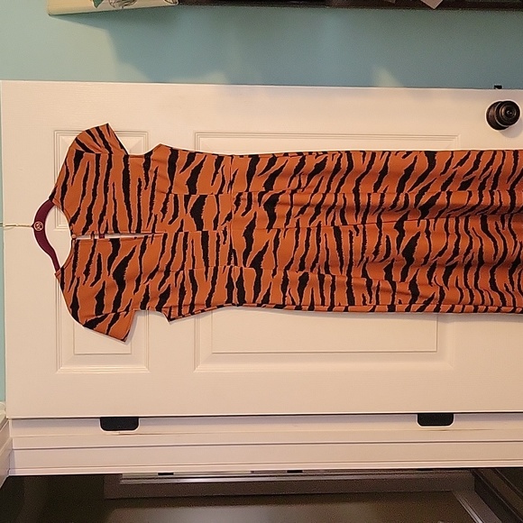 Asos cap sleeves brown black print 2 front slits dress size 6 - Picture 6 of 10